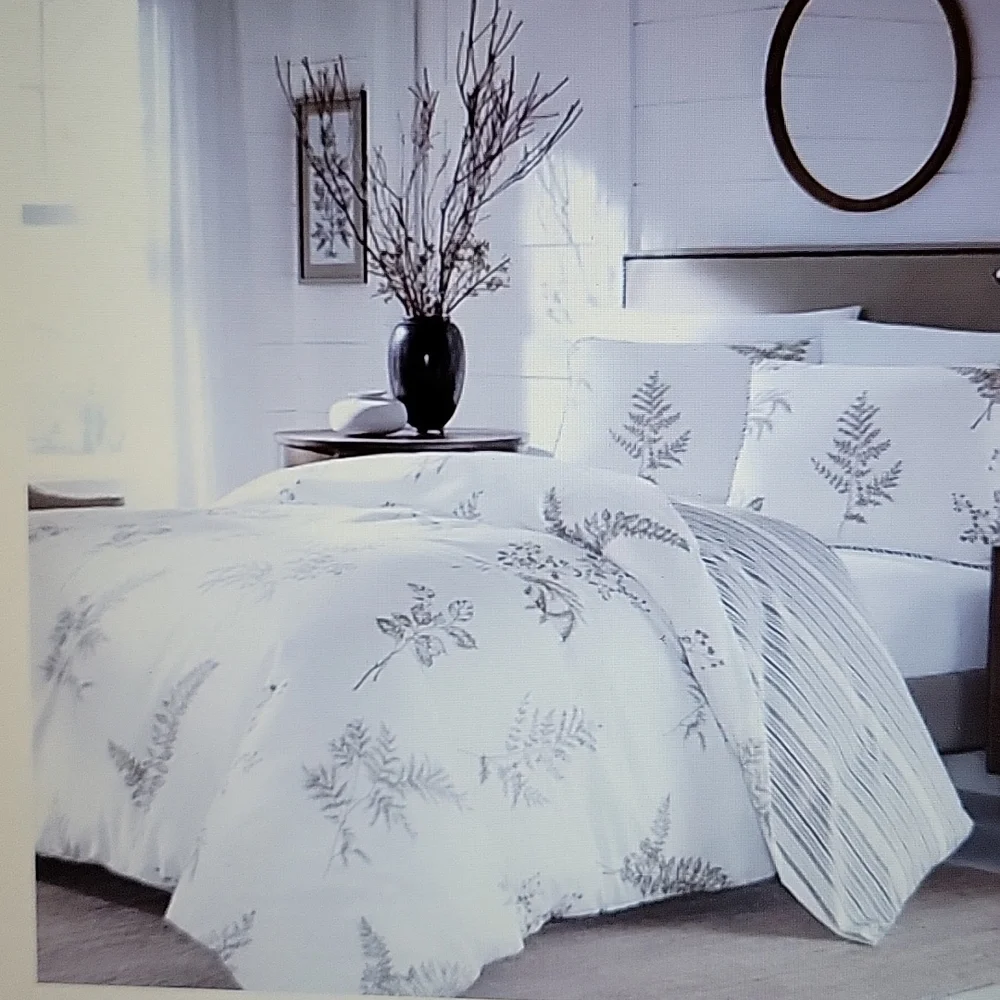 Stone Cottage 3 piece King Willow Duvet cover set White Tan Floral cotton New…